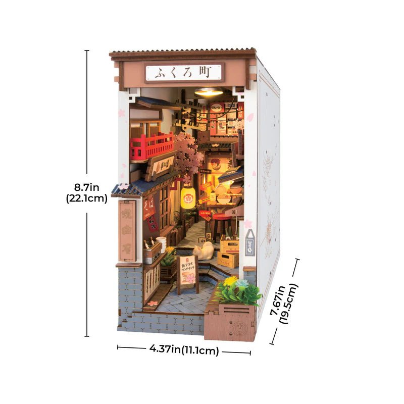 Gbpcolecciones-Robotime-TGB11-Sakura-Wine-Alley-Separador-Libros-medidas