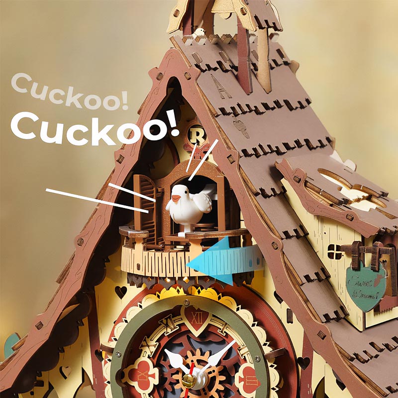 Reloj de Madera Cuckoo LC901C Robotime Puzzles 3D GBPColecciones Detalle