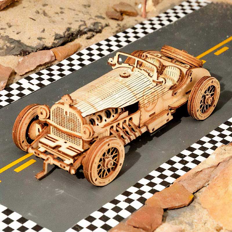 Auto de Carrera Clásico de Madera Kit Puzzle 3D Robotime GBP Colecciones-4