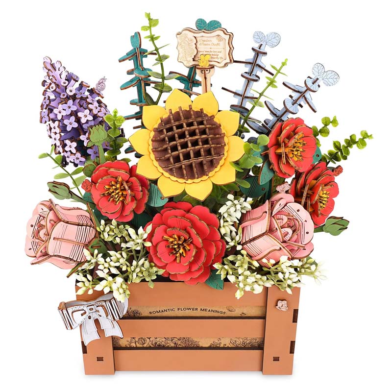 Caja-de-Flores-y-Carretilla-Robotime-GBP-Colecciones-Flores-Primer-Plano