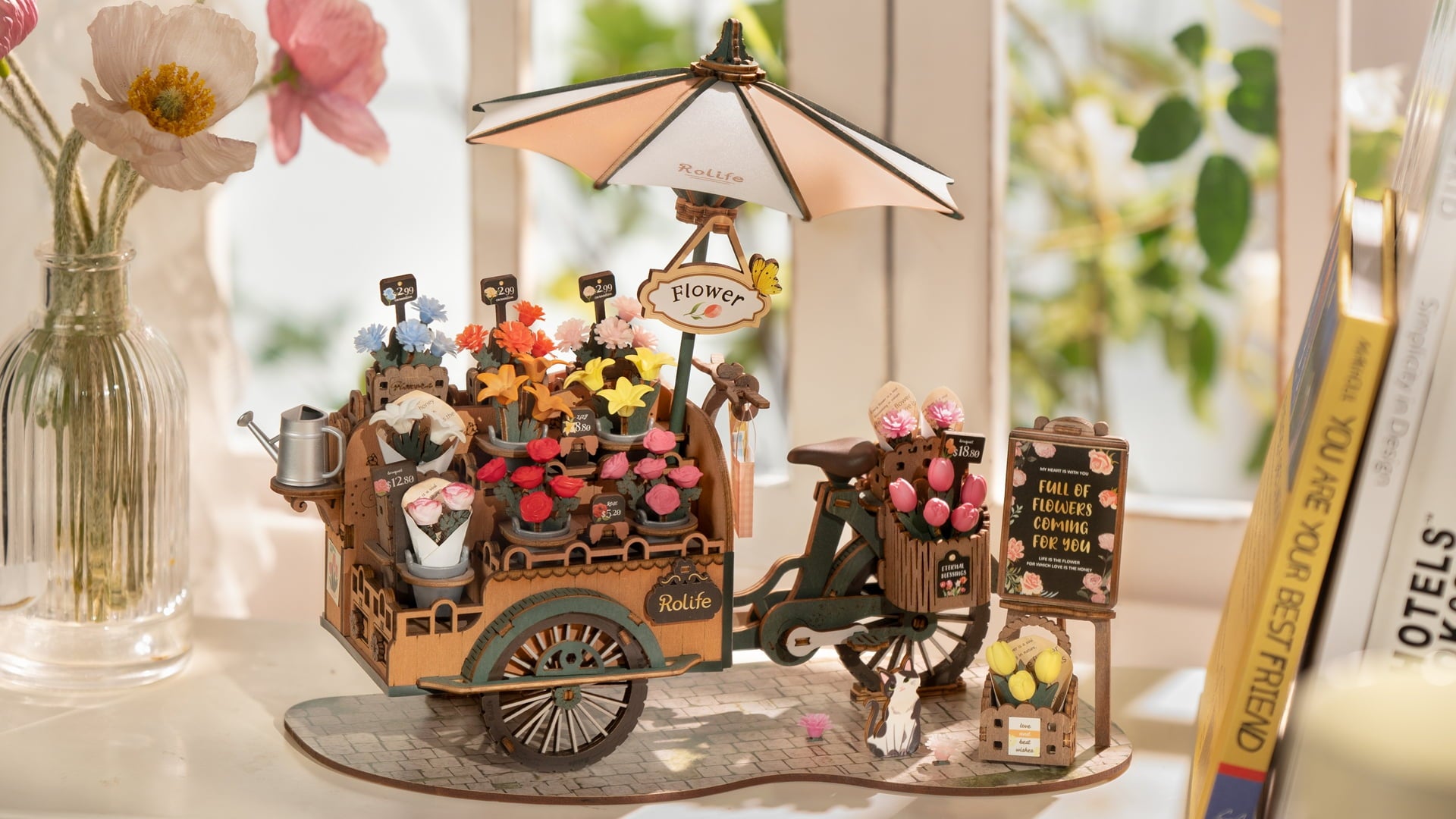 Gbpcolecciones-Robotime-TGS03-Blossom-Cart-Carretilla-de-Flores-Fondo-2
