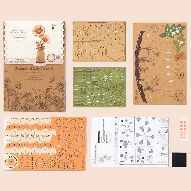 Gerbera-Flor-Madera-TW111-Robotime-Armables-GBP-Colecciones Contenido