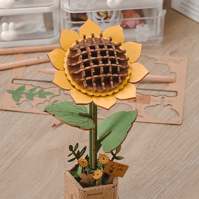 Girasol-Flor-Madera-TW011-Robotime-Armables-GBP-Colecciones-Primer Plano