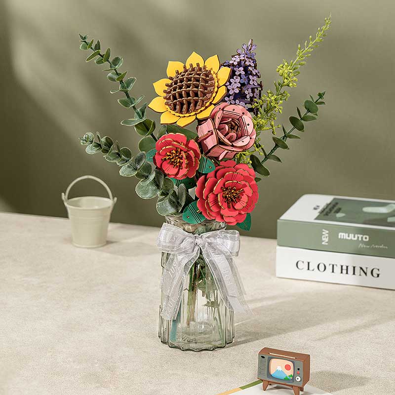 Girasol-Flor-Madera-TW011-Robotime-Armables-GBP-Colecciones-En Florero