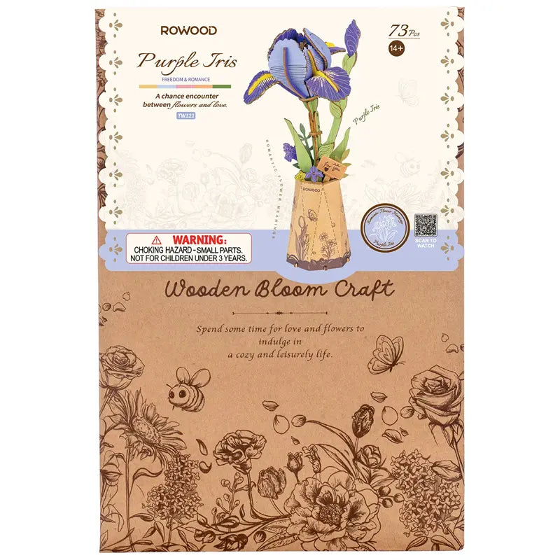 Iris-Morado-Flor-Madera-TW121-Robotime-Armables-GBP-Colecciones Caja