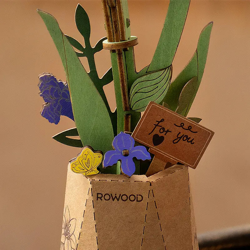 Iris-Morado-Flor-Madera-TW121-Robotime-Armables-GBP-Colecciones Detalle Macetero