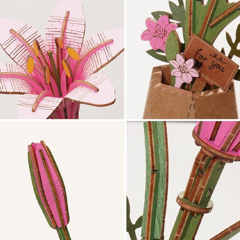 Lirio-Rosado-Flor-Madera-TW071-Robotime-Armables-GBP-Colecciones-Detalles