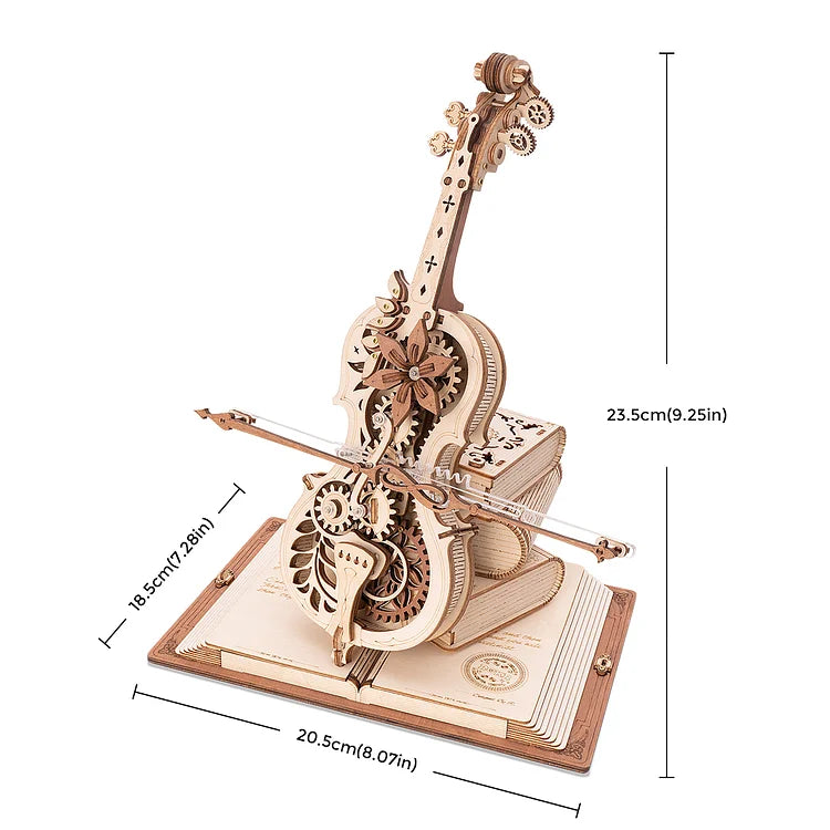 Puzzle 3D de madera Magic Cello AMK63 de Robotime ROKR, caja musical, Medidas