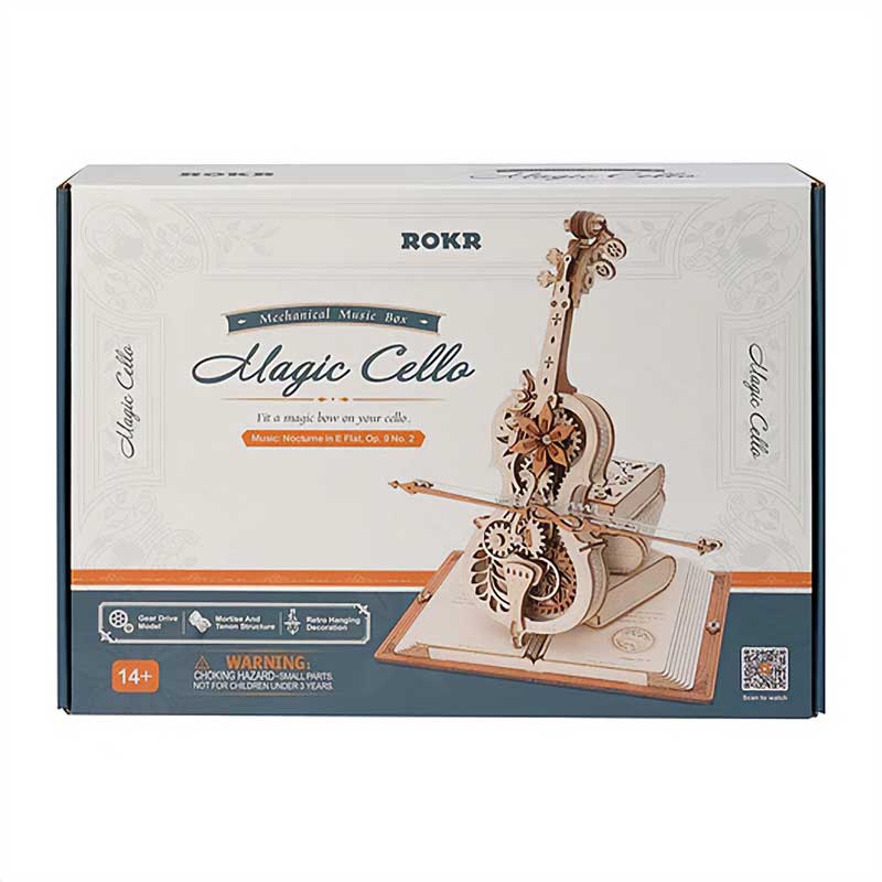 Puzzle 3D de madera Magic Cello AMK63 de Robotime ROKR, caja musical, caja.