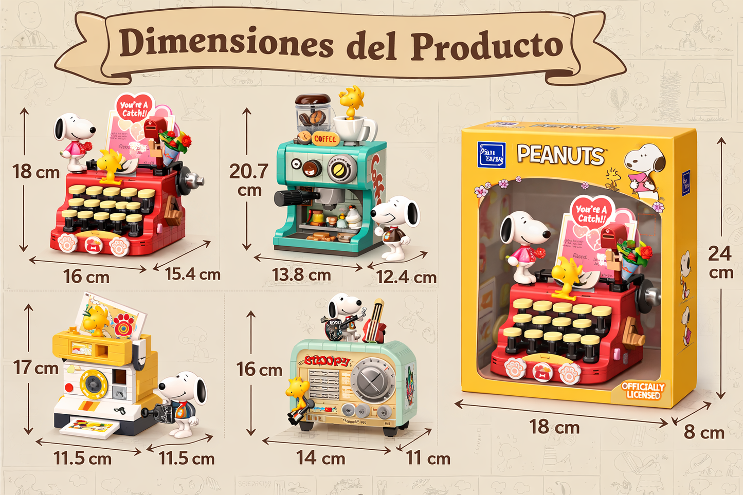 Pantasy-86913-Snoopy-Maquina-de-Escribir-Armable-GBP-Colecciones Dimensiones