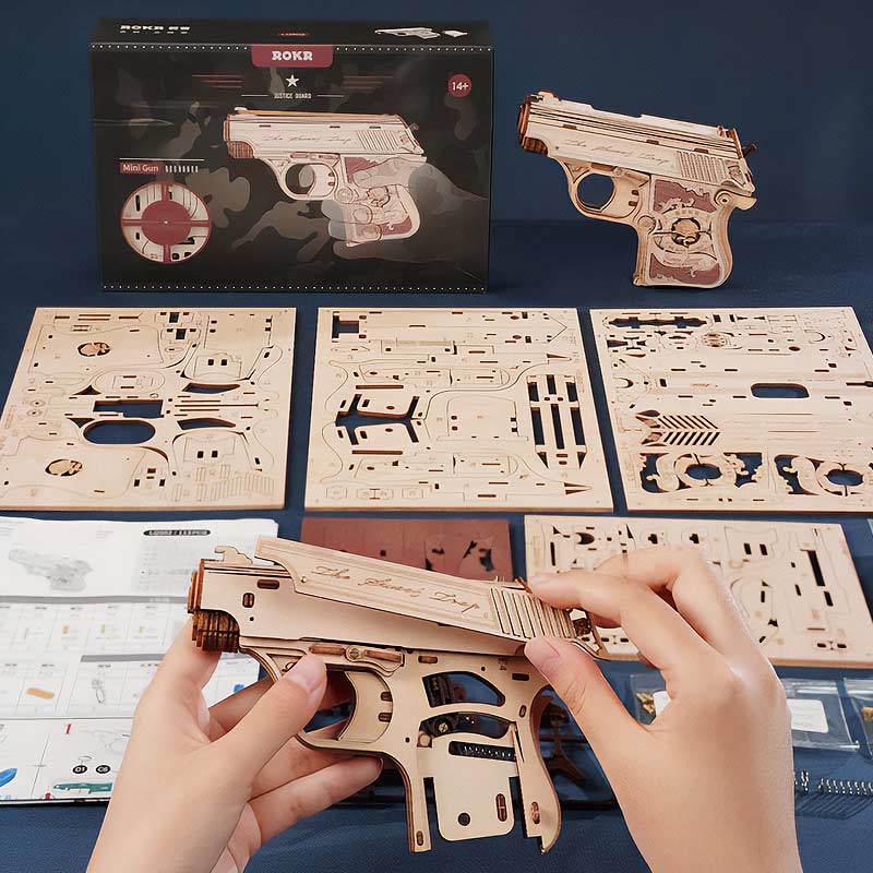 Pistola-Madera-Minigun--LQ502-Robotime--Armable-Puzzles-3D-GBP-Colecciones-Armado