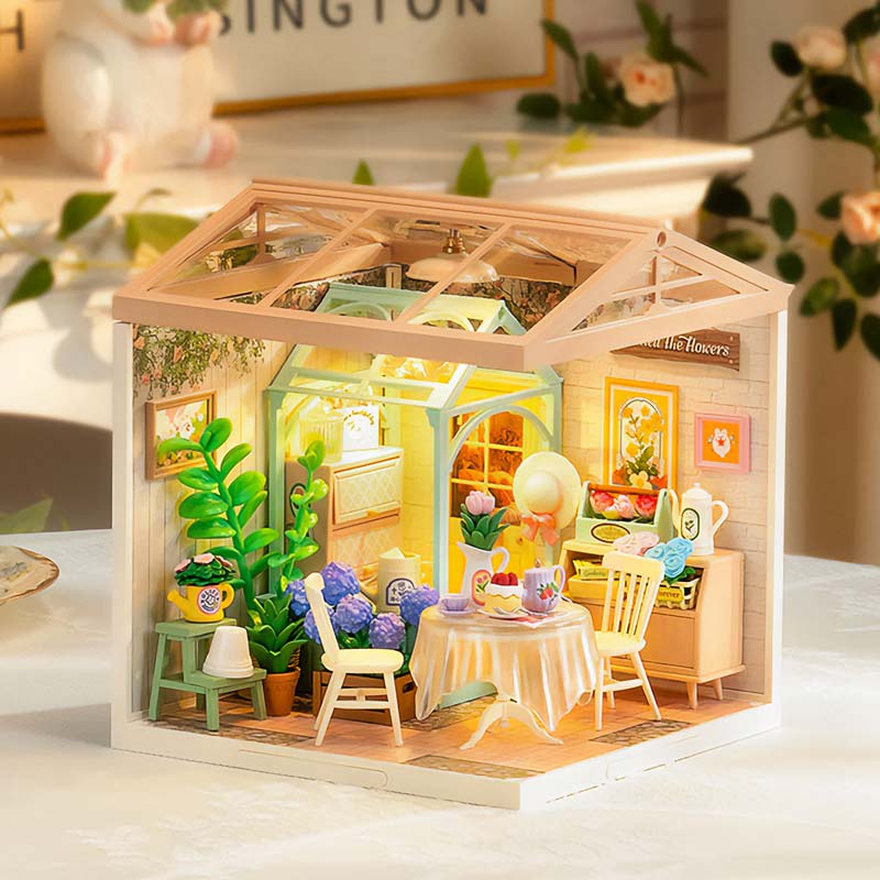 Robotime-DW013-Blooming-Tea-Garden-Miniatura-Armable-GBP-Colecciones Primer Plano
