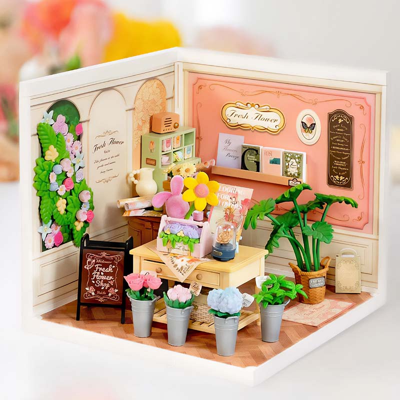 Robotime-DW017-Fresh-Flower-Shop-Miniatura-Armable-GBP-Colecciones Primer Plano