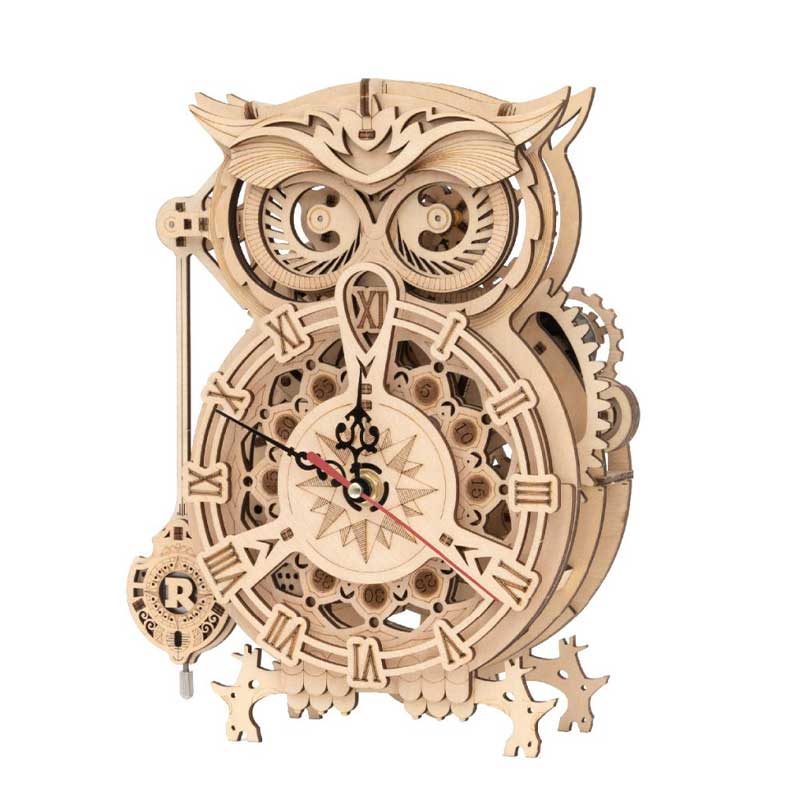 Robotime-LK503-Owl-Clock-Reloj-Buho-GBP-Colecciones Primer Plano