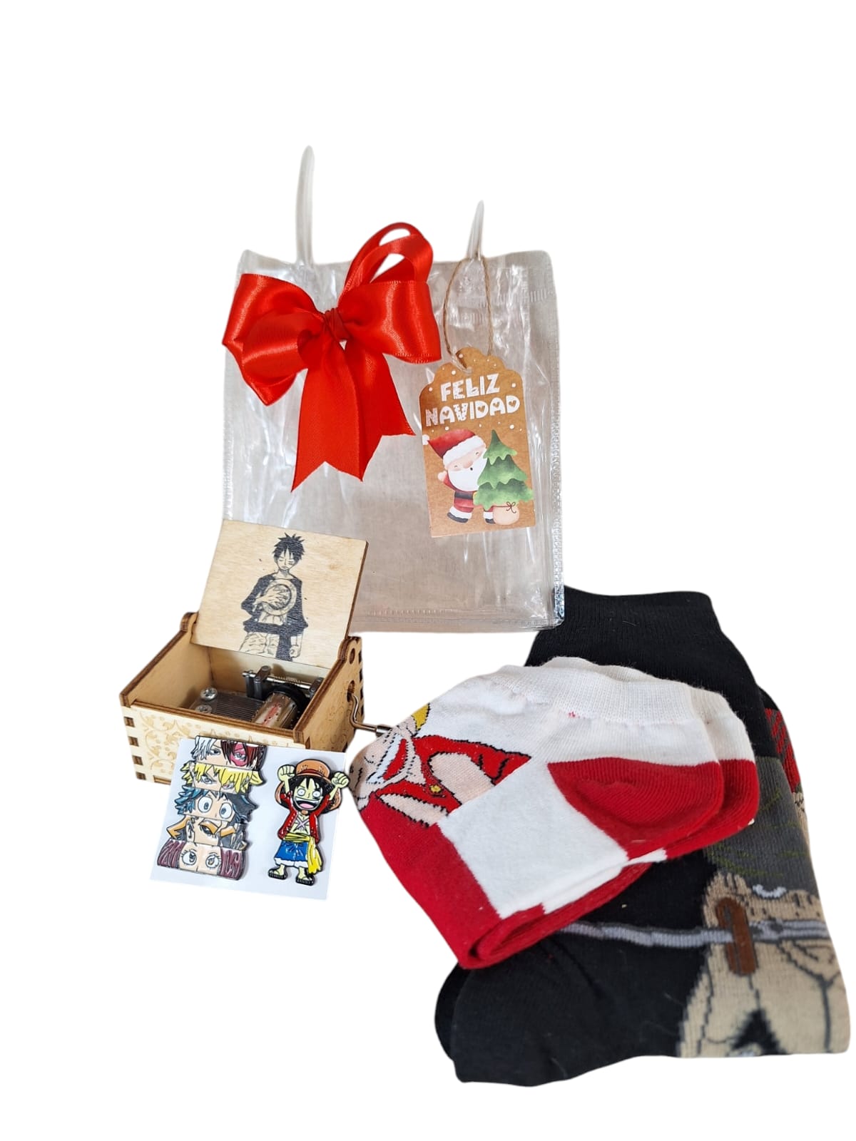 Set para regalo One Piece con caja musical, calcetas y pines