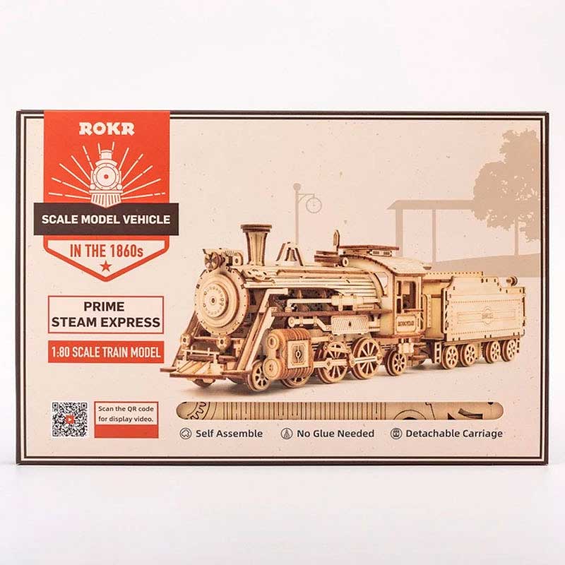 Locomotora a Vapor de Madera Kit Puzzle 3D Robotime GBP Colecciones-2