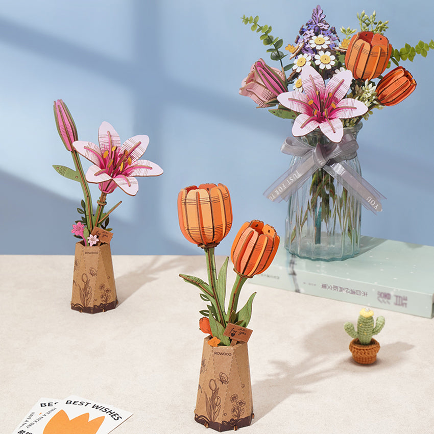Tulipan-Naranja-Flor-Madera-TW081-Robotime-Armables-GBP-Colecciones Escena