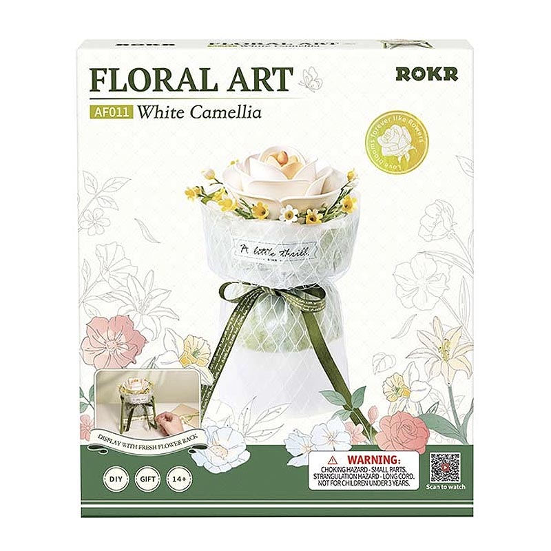 White-Camellia-AF011-Robotime-Armable-Puzzles-3D-GBP-Colecciones Caja